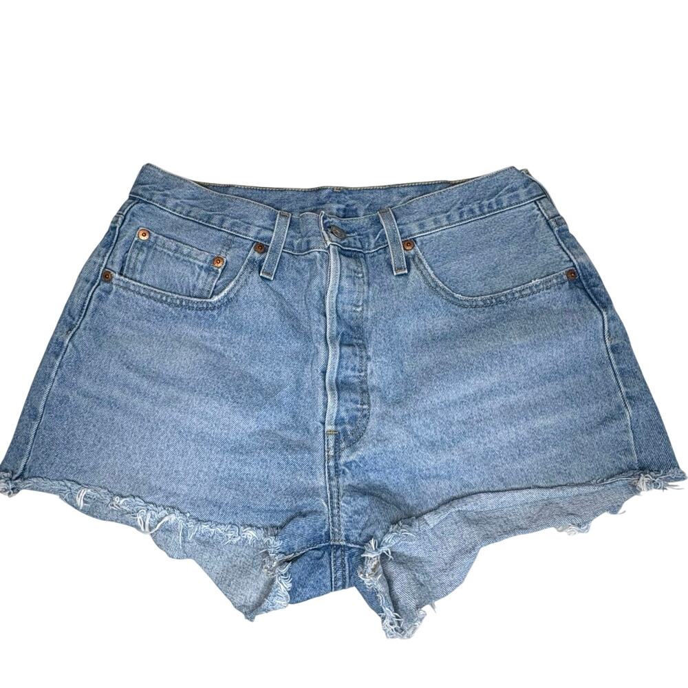 Levi's Medium Blue High-Rise 100% Cotton Denim Cutoff Shorts